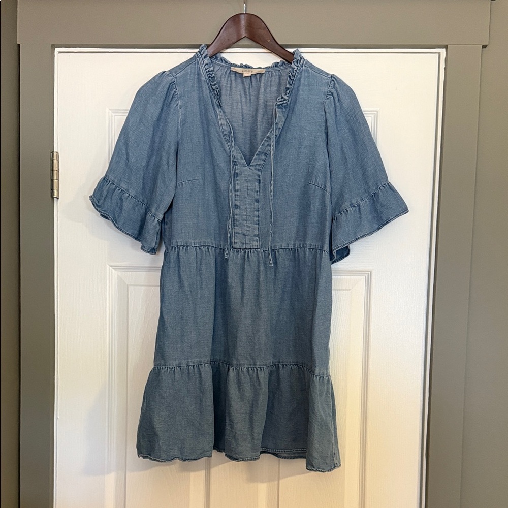 LOFT Light Blue Chambray Denim Textured Top Dress